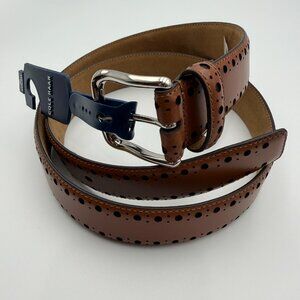 Cole Haan Belt Men's M (34/36) Classic Tan 35mm Brogue Leather Nickel Buckle